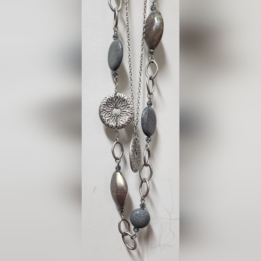 Silver-tone and Iridescent Gray Multilayer Necklace